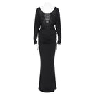 EVA LADY Women's Gothic Lace Applique Lace-up Draped Long Sleeve Maxi Dress