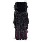 EVA LADY Women's Gothic Lace Crochet Long Sleeved Dress Wedding Dress Black Purple