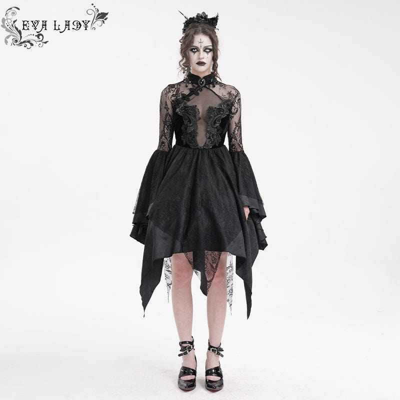 EVA LADY Women's Gothic Lace Lace-up Long Sleeved Dress