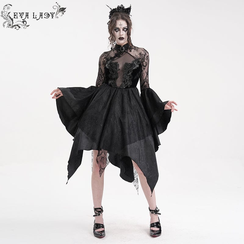 EVA LADY Women's Gothic Lace Lace-up Long Sleeved Dress