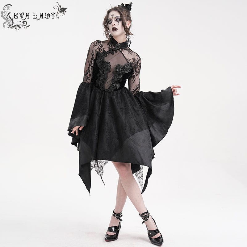 EVA LADY Women's Gothic Lace Lace-up Long Sleeved Dress