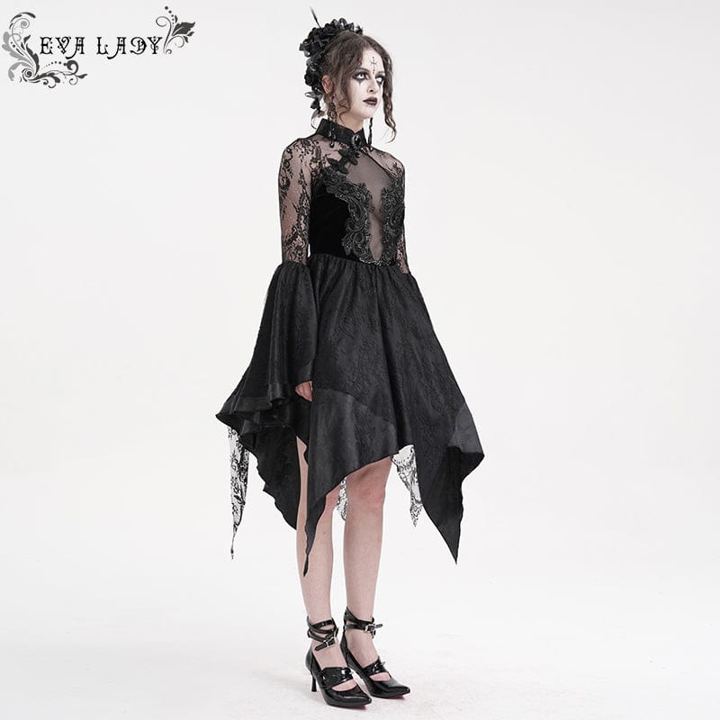 EVA LADY Women's Gothic Lace Lace-up Long Sleeved Dress