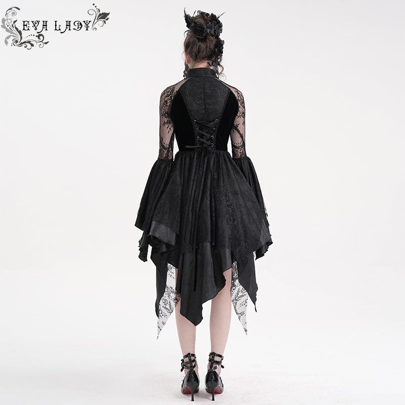 EVA LADY Women's Gothic Lace Lace-up Long Sleeved Dress