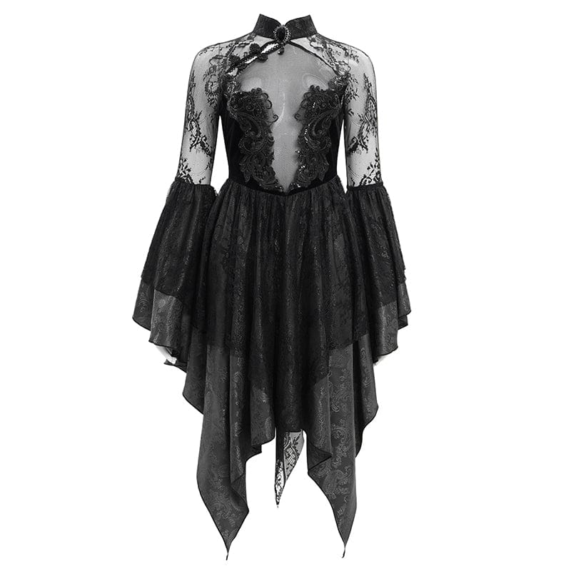 EVA LADY Women's Gothic Lace Lace-up Long Sleeved Dress