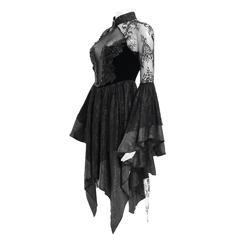 EVA LADY Women's Gothic Lace Lace-up Long Sleeved Dress