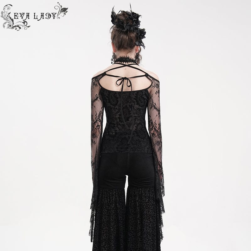 EVA LADY Women's Gothic Lace Ripped Long Sleeved Shirt