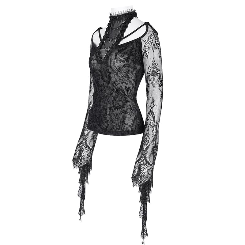 EVA LADY Women's Gothic Lace Ripped Long Sleeved Shirt