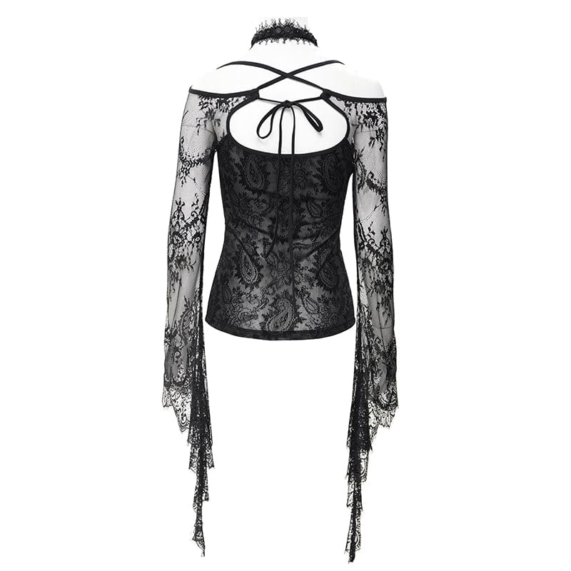 EVA LADY Women's Gothic Lace Ripped Long Sleeved Shirt