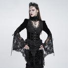 EVA LADY Women's Gothic Lace Splice Lace-up Long Sleeve Velvet Blouse