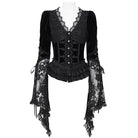 EVA LADY Women's Gothic Lace Splice Lace-up Long Sleeve Velvet Blouse