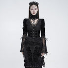 EVA LADY Women's Gothic Lace Splice Lace-up Long Sleeve Velvet Blouse