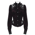 EVA LADY Women's Gothic Lace Splice Lace-up Long Sleeve Velvet Blouse