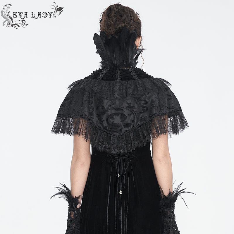 EVA LADY Women's Gothic Lace Splice Velvet Feather Cape