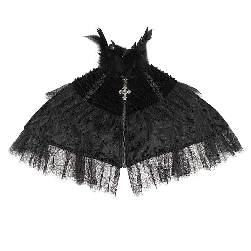 EVA LADY Women's Gothic Lace Splice Velvet Feather Cape