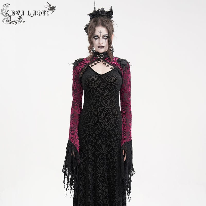 EVA LADY Women's Gothic Lace Tassels Cape Black Purple