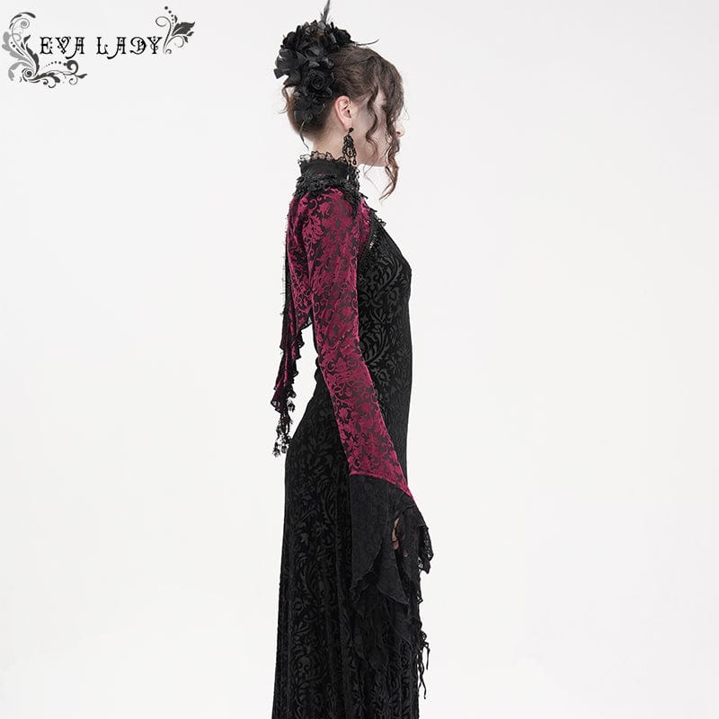 EVA LADY Women's Gothic Lace Tassels Cape Black Purple