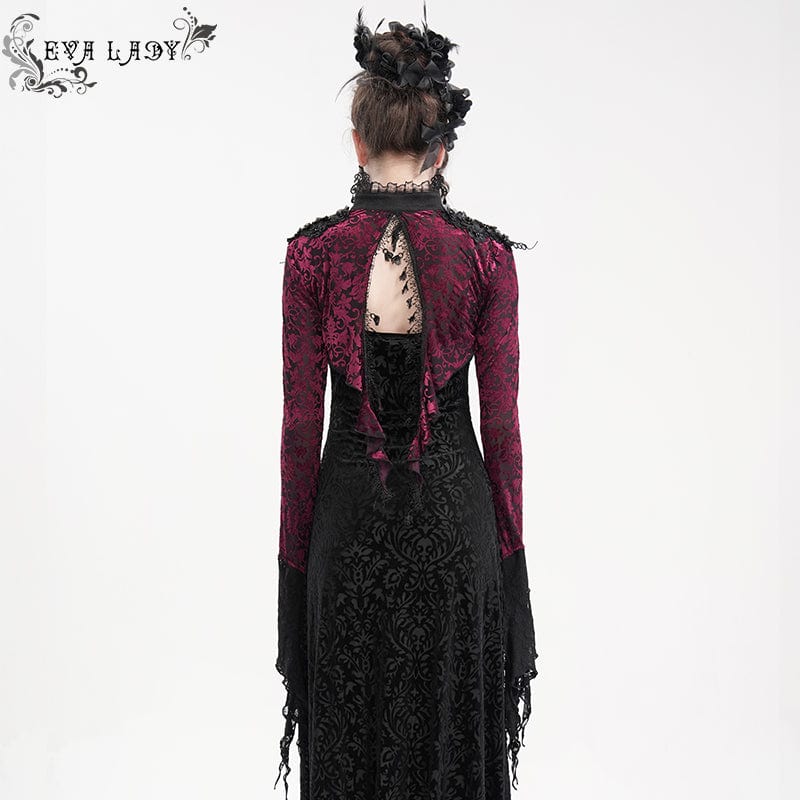 EVA LADY Women's Gothic Lace Tassels Cape Black Purple