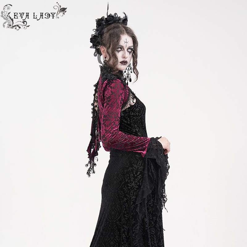 EVA LADY Women's Gothic Lace Tassels Cape Black Purple