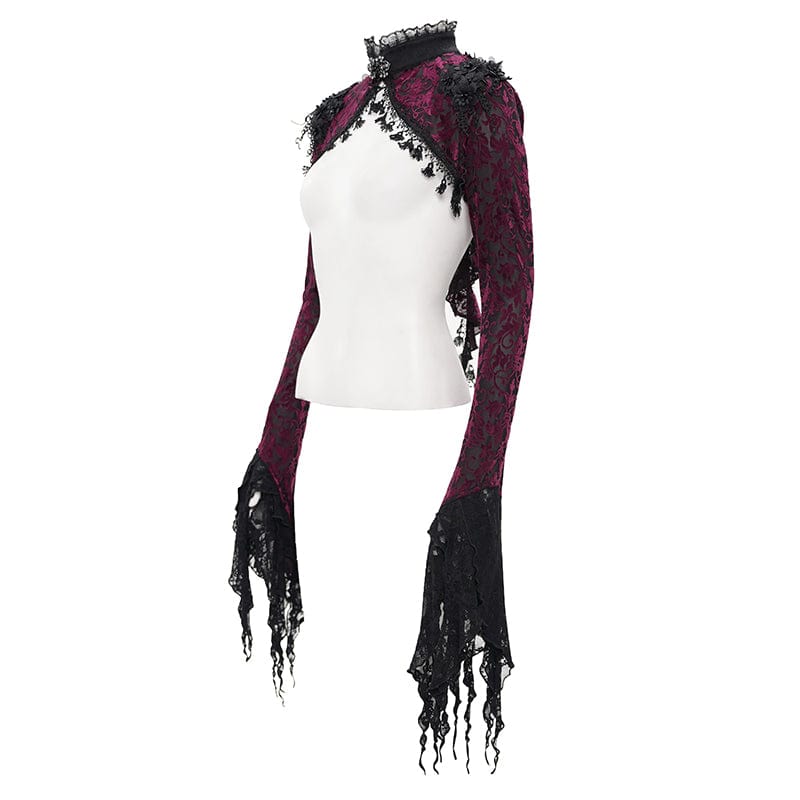 EVA LADY Women's Gothic Lace Tassels Cape Black Purple