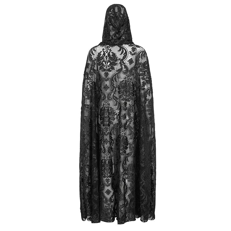 EVA LADY Women's Gothic Lace-up Flocking Lace Cloak with Hood