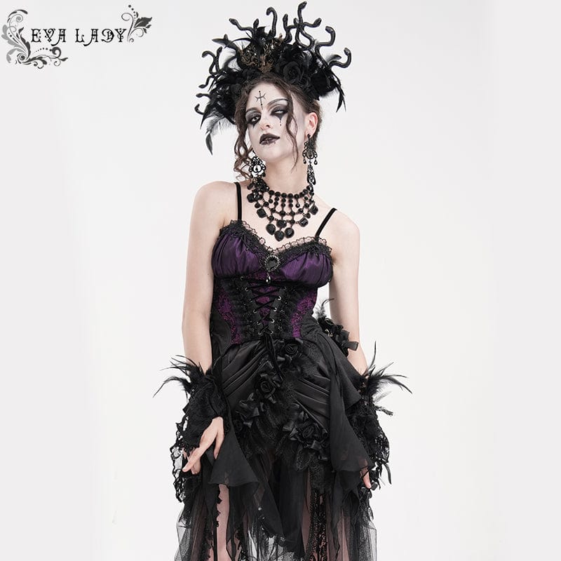 EVA LADY Women's Gothic Lace-up Lace Overbust Corset Black Purple