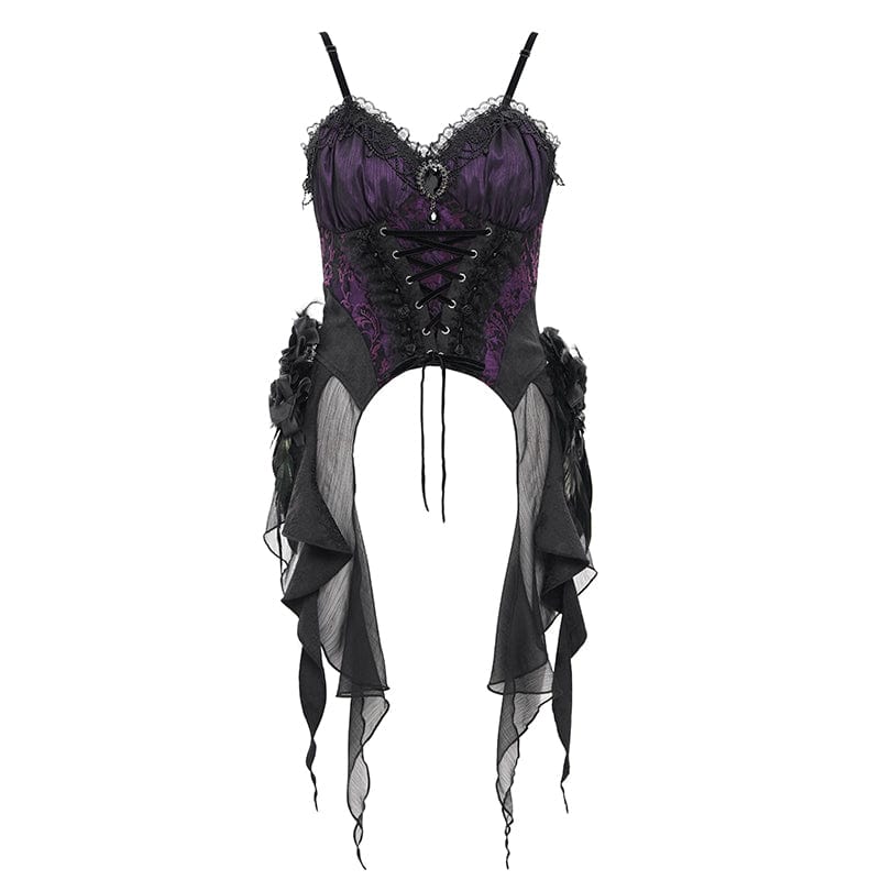 EVA LADY Women's Gothic Lace-up Lace Overbust Corset Black Purple