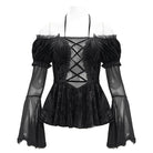EVA LADY Women's Gothic Lace-up Mesh Halter Long Sleeved Shirt