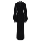 EVA LADY Women's Gothic Lace-up Mesh Splice Plunging V-neck Velvet Maxi Dress Black