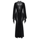 EVA LADY Women's Gothic Lace-up Mesh Splice Plunging V-neck Velvet Maxi Dress Black