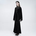 EVA LADY Women's Gothic Lace-up Mesh Splice Plunging V-neck Velvet Maxi Dress Black