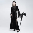 EVA LADY Women's Gothic Lace-up Mesh Splice Plunging V-neck Velvet Maxi Dress Black