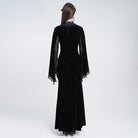 EVA LADY Women's Gothic Lace-up Mesh Splice Plunging V-neck Velvet Maxi Dress Black