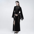 EVA LADY Women's Gothic Lace-up Mesh Splice Plunging V-neck Velvet Maxi Dress Black