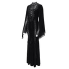EVA LADY Women's Gothic Lace-up Mesh Splice Plunging V-neck Velvet Maxi Dress Black