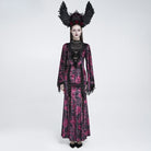 EVA LADY Women's Gothic Lace-up Mesh Splice Plunging V-neck Velvet Maxi Dress Black-Red