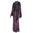 EVA LADY Women's Gothic Lace-up Mesh Splice Plunging V-neck Velvet Maxi Dress Black-Red
