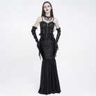 EVA LADY Women's Gothic Lace-up Rose Beaded Chain Mermaid Long Skirt