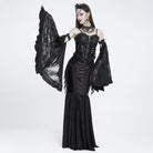EVA LADY Women's Gothic Lace-up Rose Beaded Chain Mermaid Long Skirt
