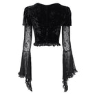 EVA LADY Women's Gothic Lace-up Rose Mesh Puff Flare Sleeve Velvet Top
