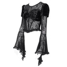 EVA LADY Women's Gothic Lace-up Rose Mesh Puff Flare Sleeve Velvet Top
