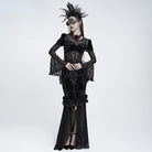 EVA LADY Women's Gothic Lace-up Rose Mesh Puff Flare Sleeve Velvet Top
