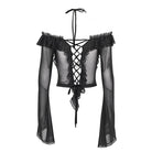 EVA LADY Women's Gothic Lace-up Ruffled Mesh Shirt