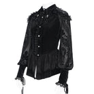 EVA LADY Women's Gothic Lace-up Ruffled Turn-down Collar Long Sleeve Blouse