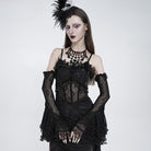 EVA LADY Women's Gothic Layered Beaded Ruffle Rose Mesh Arm Sleeves