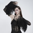 EVA LADY Women's Gothic Layered Beaded Ruffle Rose Mesh Arm Sleeves