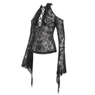 EVA LADY Women's Gothic Off Shoulder Flared Sleeved Mesh Shirt