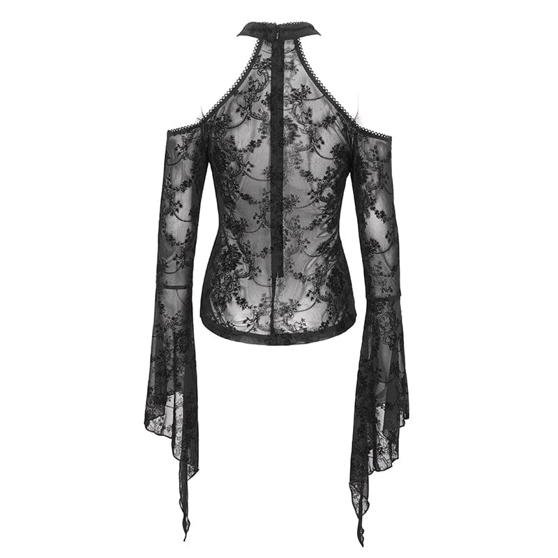 EVA LADY Women's Gothic Off Shoulder Flared Sleeved Mesh Shirt
