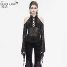 EVA LADY Women's Gothic Off Shoulder Flared Sleeved Mesh Shirt
