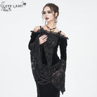 EVA LADY Women's Gothic Off Shoulder Lace Splice Velvet Shirt Black