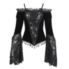 EVA LADY Women's Gothic Off Shoulder Lace Splice Velvet Shirt Black